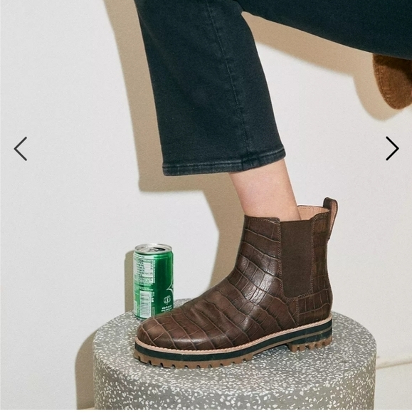 New Madewell The Ivy Chelsea Dark Coffee Croco Embossed Leather Boots Size 5 - Picture 2 of 12